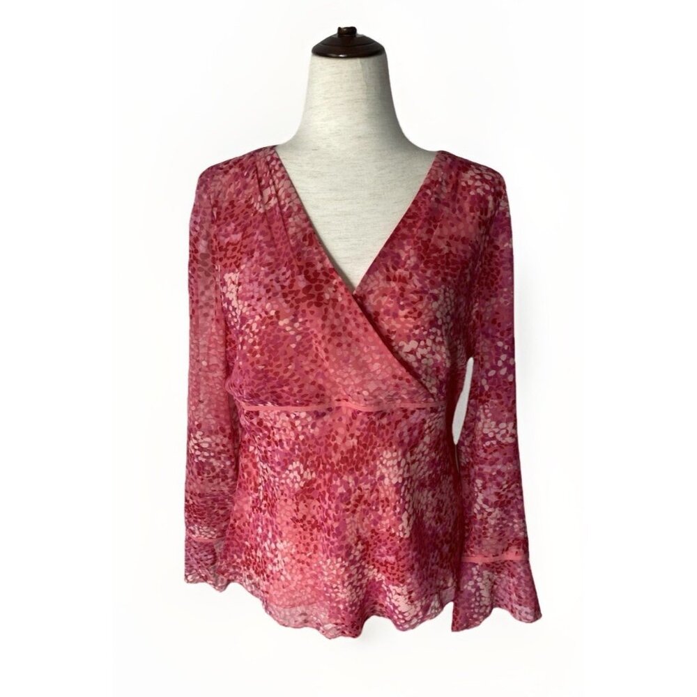 Vintage Ann Taylor Y2K Silk Babydoll Top Pink Fairy Lined Size L Coquette